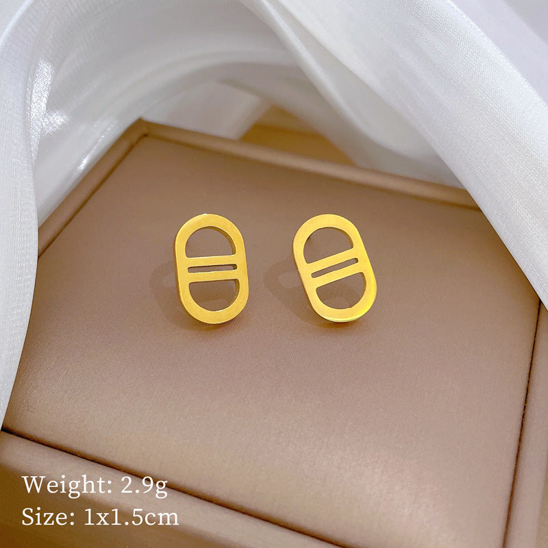 Minimalist Titanium Steel Geometric Stud Earrings for Women, Polished Surface Cold-Tone Fashion Ear Jewelry for Formal Events and Daily Wear