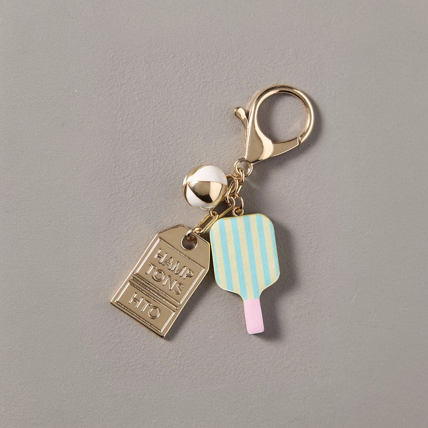 Minimalist Plated Alloy Key Chain Charm Bar with Pearl Elements