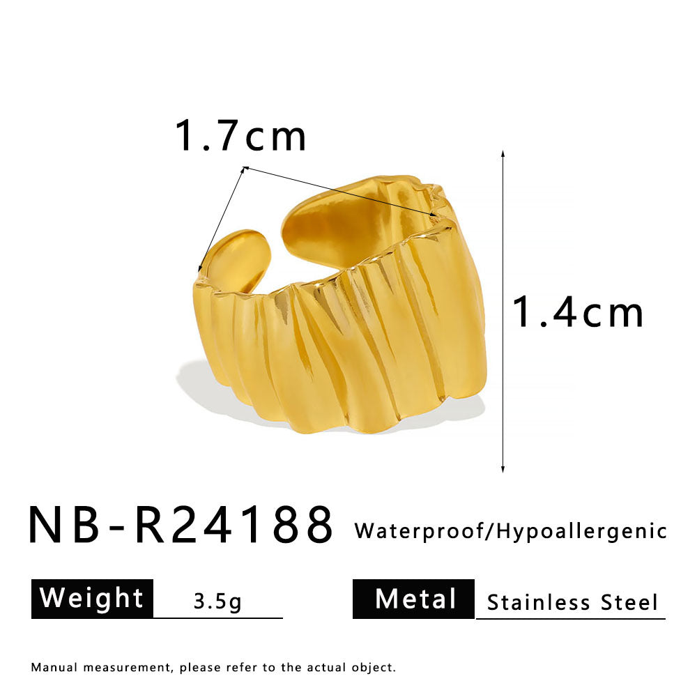 Anello a onda geometrica in acciaio inossidabile placcato oro 18 carati per uomo e donna — Fascia regolabile minimalista con motivo a increspature testurizzate