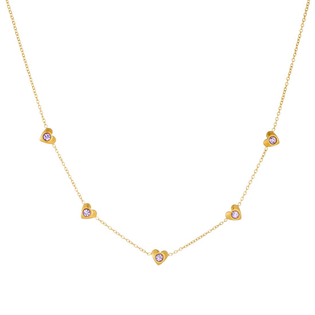 Minimalist Sweet Gold Plated Stainless Steel Heart Teardrop Rhinestone Jewelry Set for Women