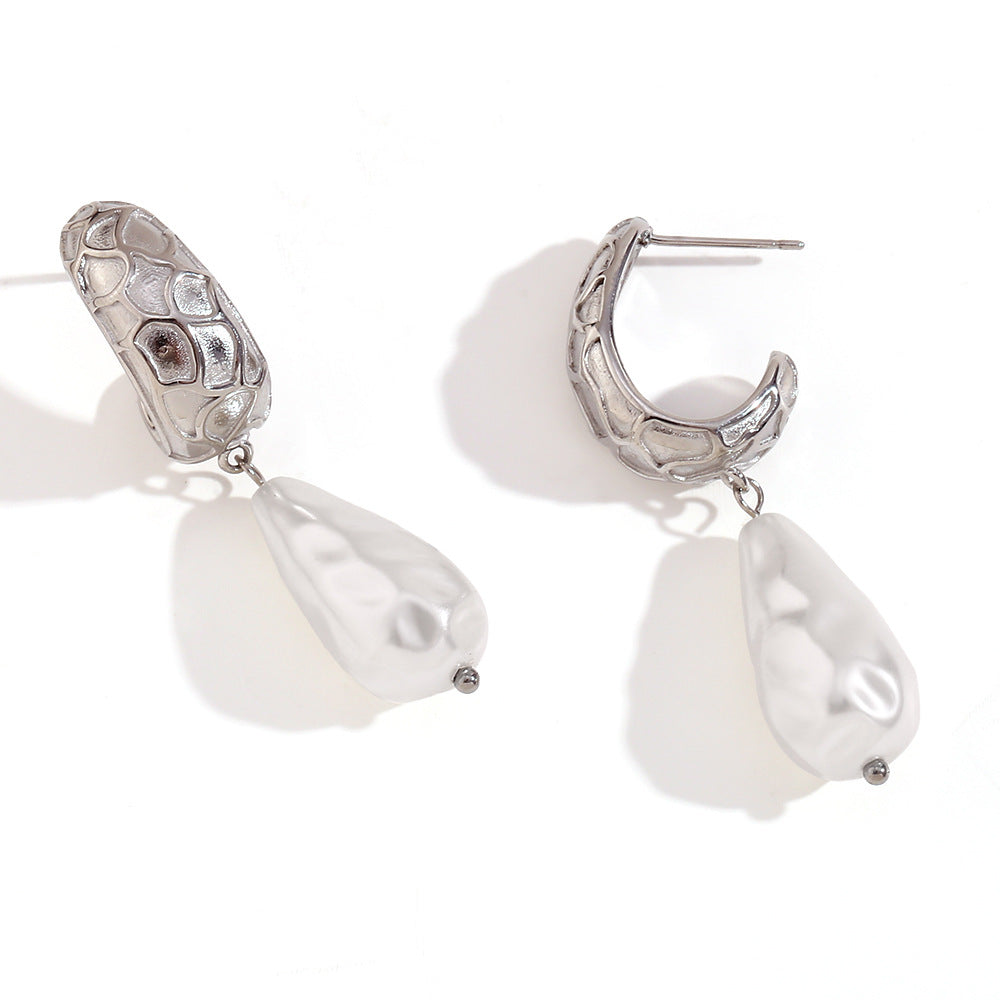 Pendientes de acero inoxidable geométricos de inspiración vintage con chapado en oro de 18 quilates, diseño colgante de lágrima texturizada y rectangular para mujer