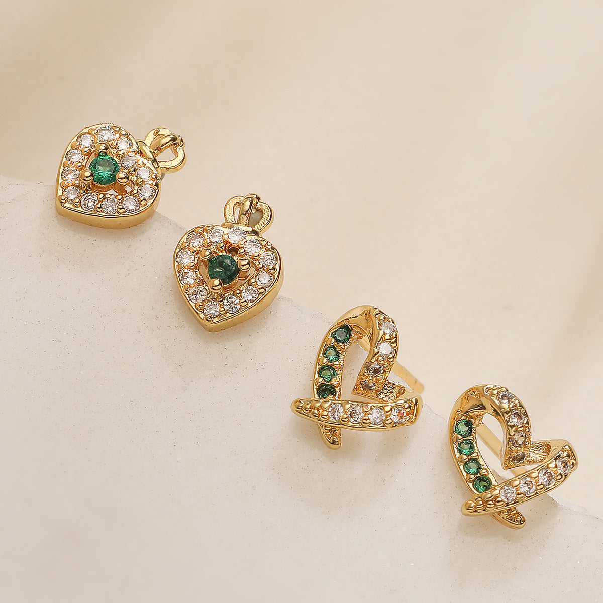 Minimalist Luxury Gold Plated Brass Heart Stud Earrings with Cubic Zirconia for Women