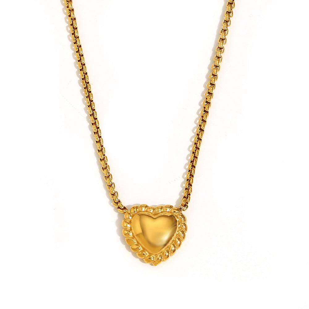 Minimalist Heart-Shaped Stainless Steel Necklace with 18K Gold Plating and Matching Gold-Tone Heart Stud Earrings for Women