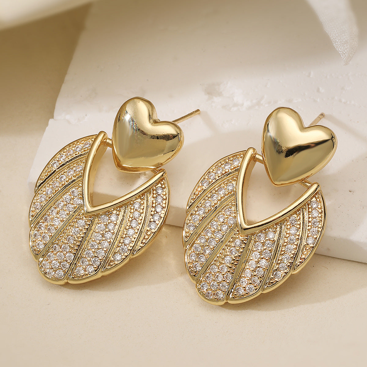 Minimalist Elegant 18K Gold Plated Brass Geometric Cubic Zirconia Drop Earrings for Women