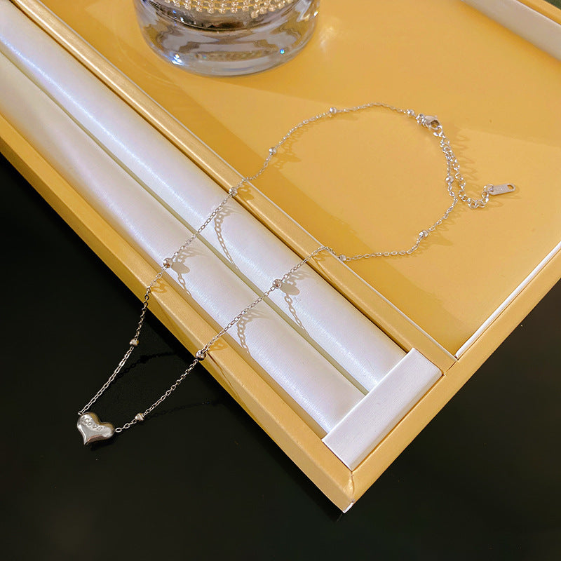 French Minimalist Heart Beaded Titanium Steel Necklace Plated Cable Chain Unisex Jewelry