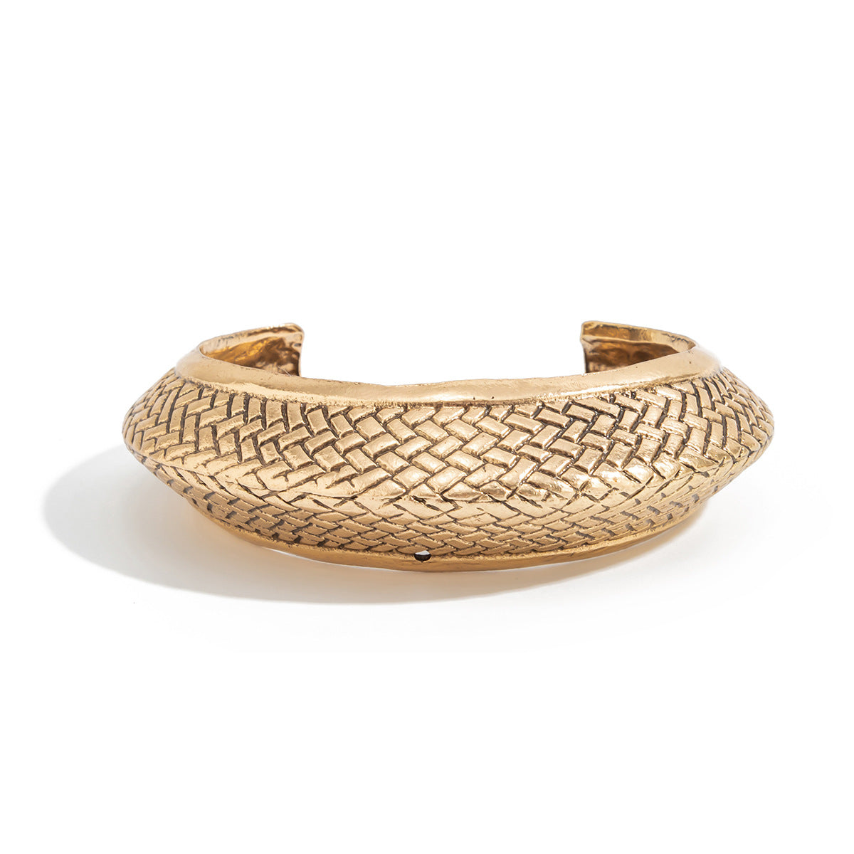 Vintage Geometric Round Zinc Alloy Plated Open Cuff Bracelet with Distressed Texture