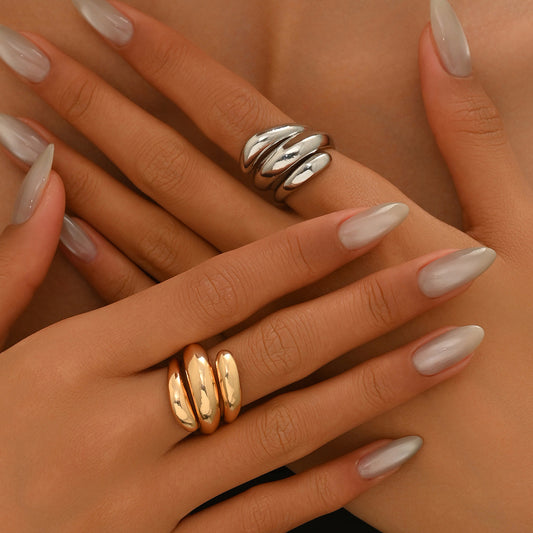 Geometric Open-Ended Ring for Women Made of Copper with Plated Finish, Minimalist Fashionable Stackable Band