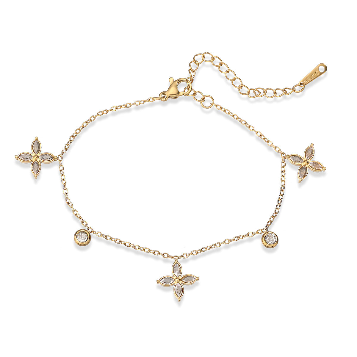 Elegant Minimalist Gold Plated Stainless Steel Floral Geometric Cubic Zirconia Pendant Necklace for Women