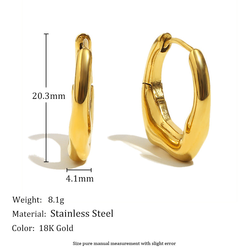 Minimalist Geometric Stainless Steel Earrings with 18K Gold Plating Irregular Hoop Style for Women