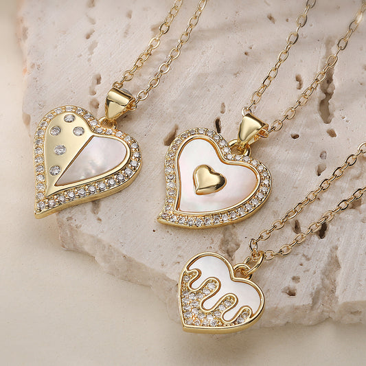 Minimalist Elegant 18K Gold Plated Brass Heart Pendant Necklace with Cubic Zirconia for Women