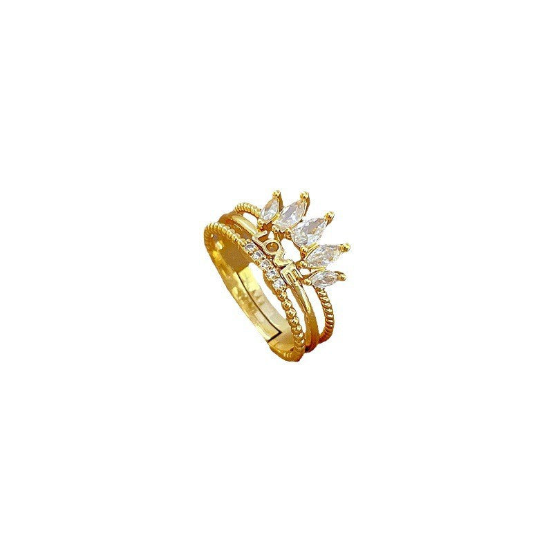 Minimalist Sweet Geometric Round Brass Plated Rhinestone Ring for Women and Men