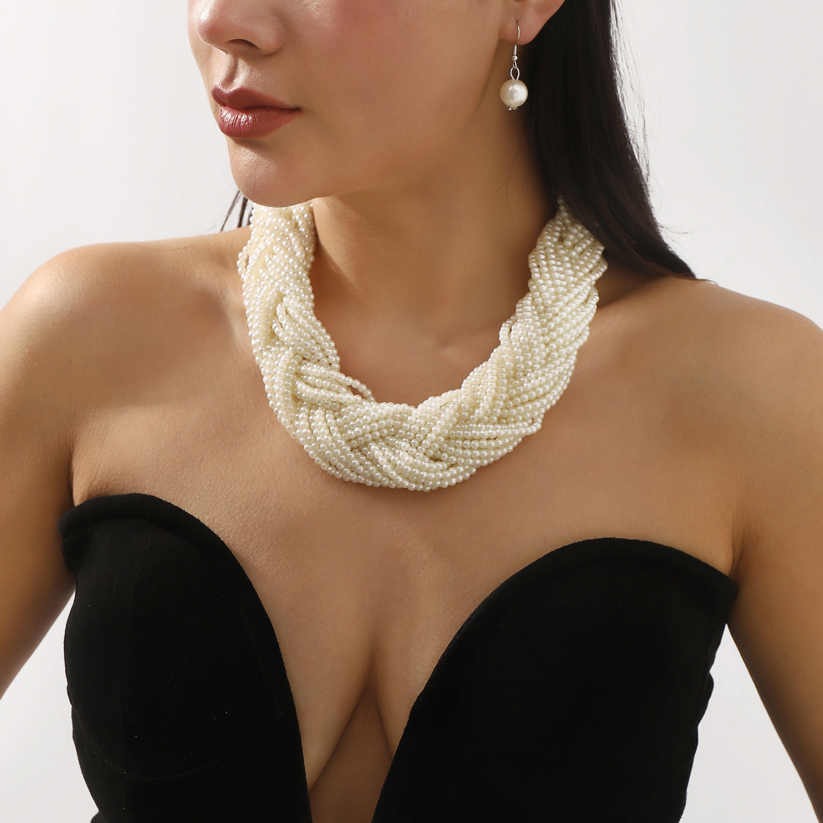 Set Collana con Perle Stile Vintage Francese con Orecchini per Donne Gioielli Fatti a Mano con Perle Acriliche