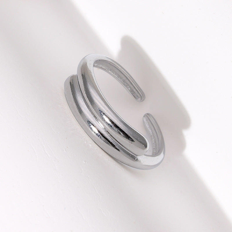Minimalist Geometric Stainless Steel Adjustable Open Ring for Women with Plated Finish