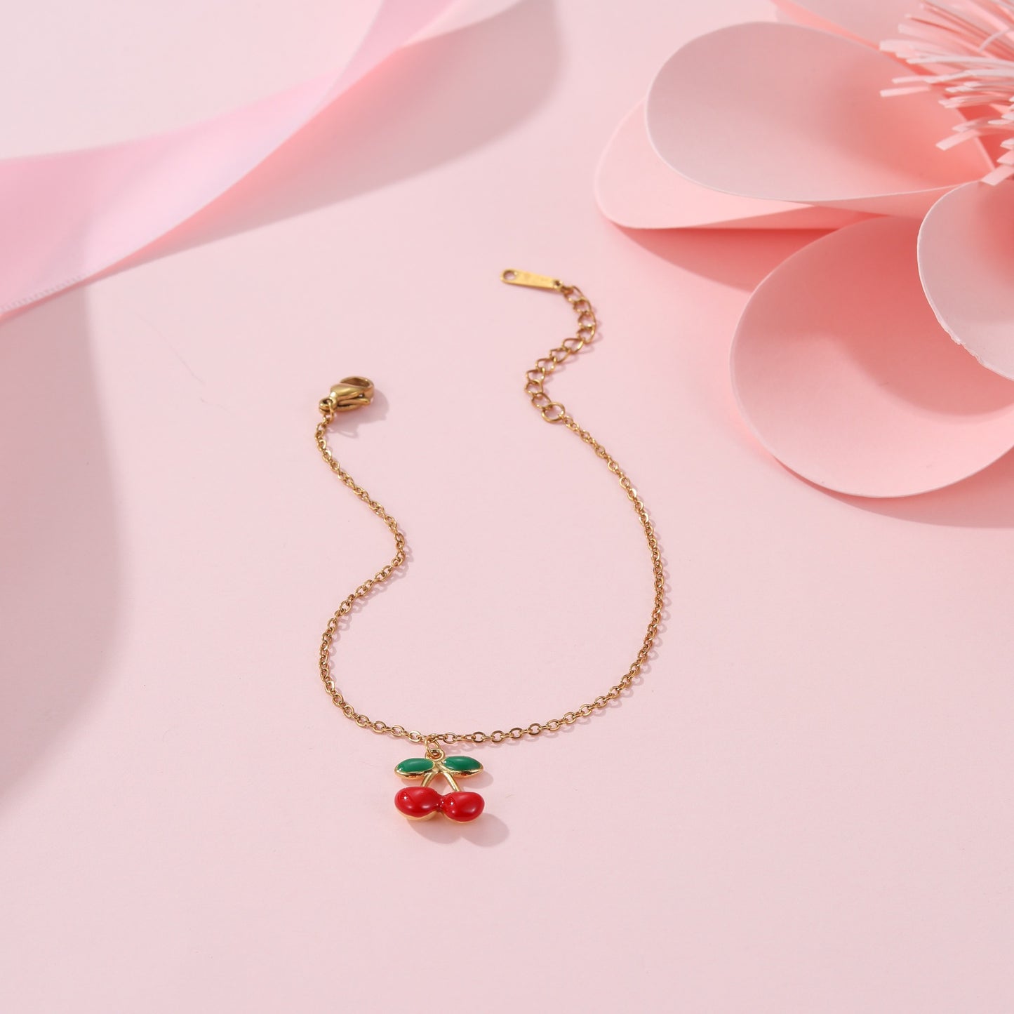 Parure di Collana con Pendente a Ciliegia e Orecchini in Acciaio Inossidabile con Finitura Placcata da Donna