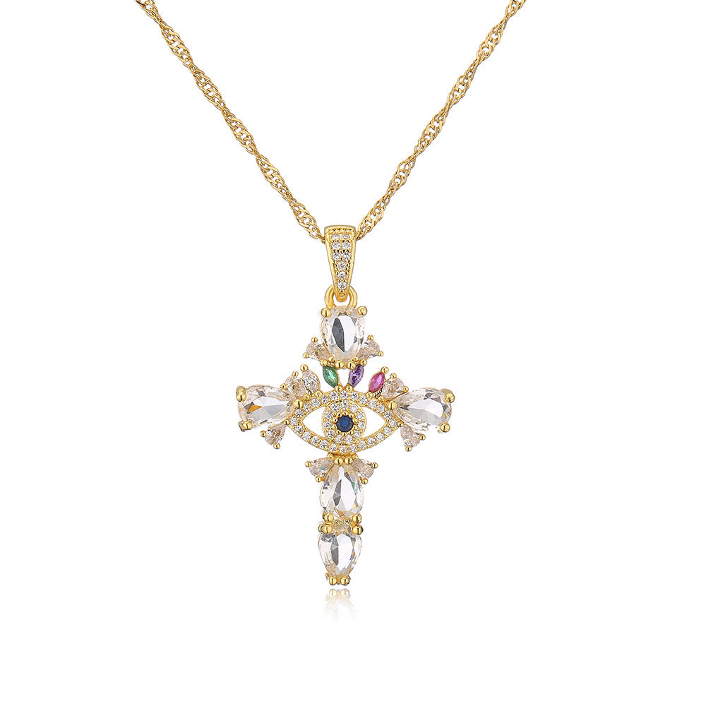 Collana pendente geometrica minimalista vintage da donna con base in rame placcata in oro 18 carati e intarsio di zirconi