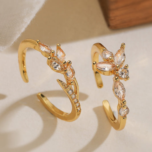 Minimalist Geometric Open Ring for Women Made of Copper with 18K Gold Plating and Zircon Inlay