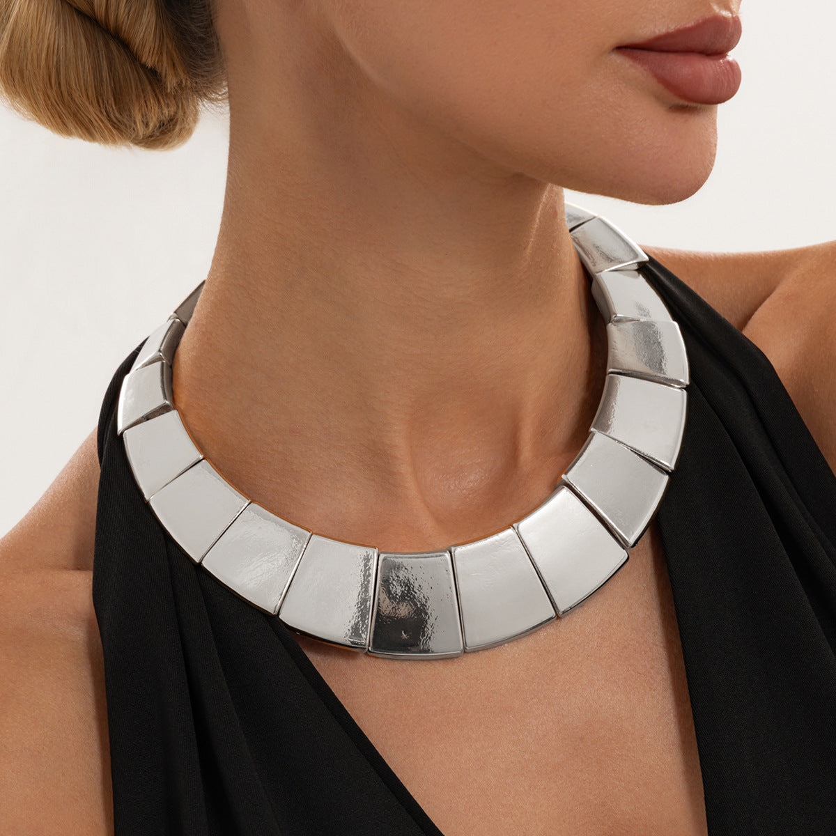 Vintage Hip-hop Punk Geometric Square Zinc Alloy Plated Choker Necklace for Women