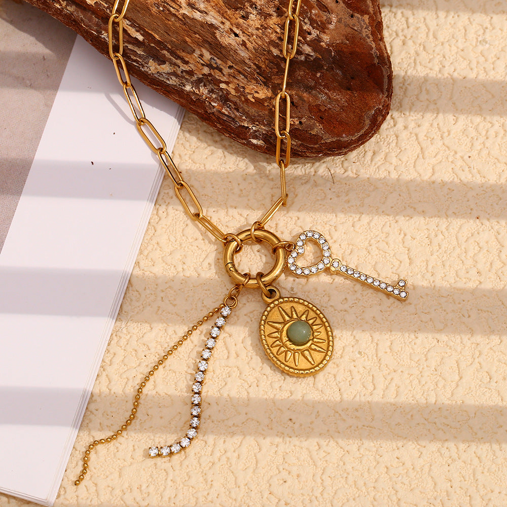 Elegant Geometric Oval Stainless Steel 18K Gold Plated Pendant Necklace DIY Charm Bar for Women