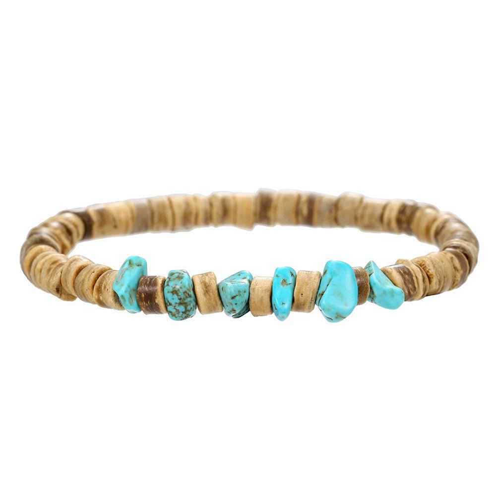 Minimalist Geometric Wood and Turquoise Beaded Bracelet for Men and Women