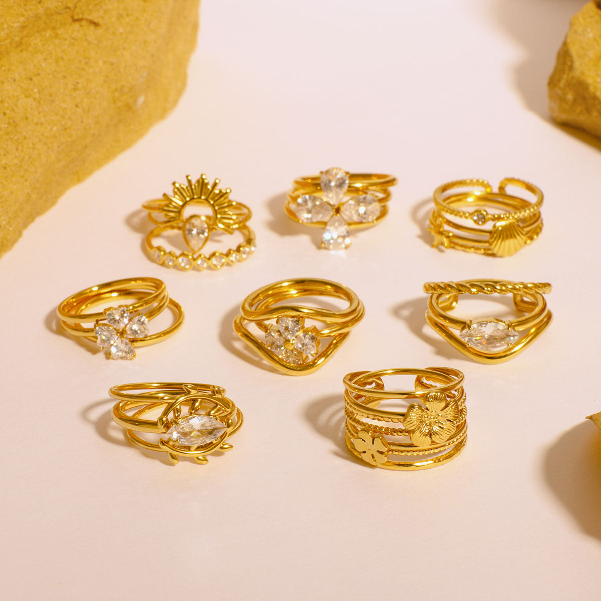 Anello Minimalista a Cuore a Forma di Quadrifoglio in Acciaio Inossidabile Placcato per Donna e Uomo