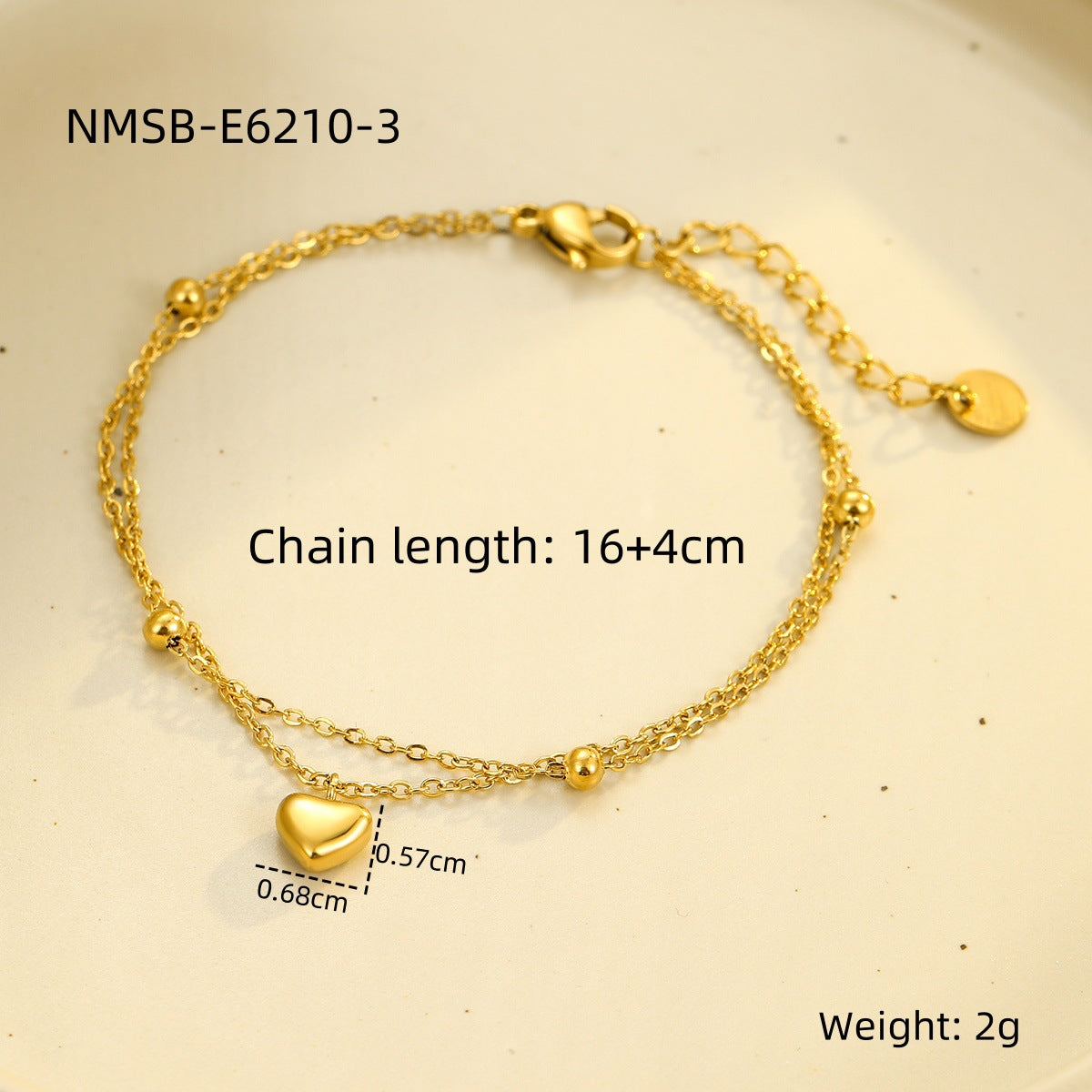 Fashionable Heart-Shaped Titanium Steel Double-Layer Bracelet with Plated Finish for Women