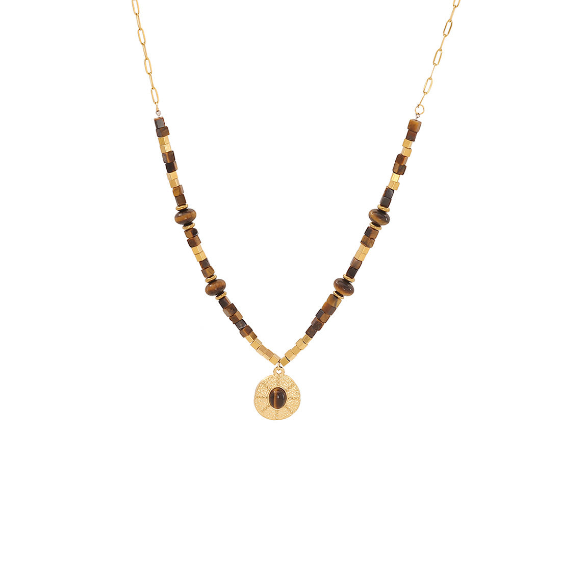 Rustic Vintage Style Heart-Shaped Stainless Steel Beaded Necklace with Double Layer Chain