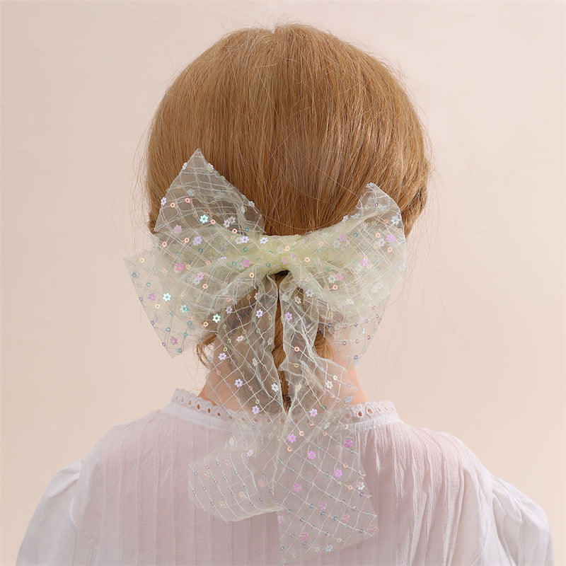 Fermaglio per Capelli a Farfalla Stile Naturale per Bambine con Rete in Tulle e Dettaglio Arricciato, Accessorio per Capelli con Molletta a Scatto