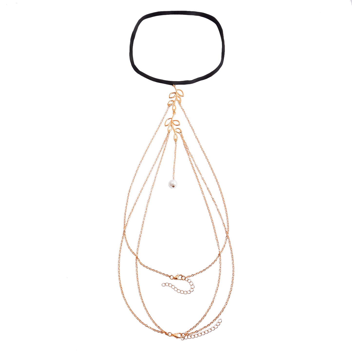 Minimalist Hollow Leaf Anklet for Women with Alloy Body and Imitation Pearl Tassel Pendant