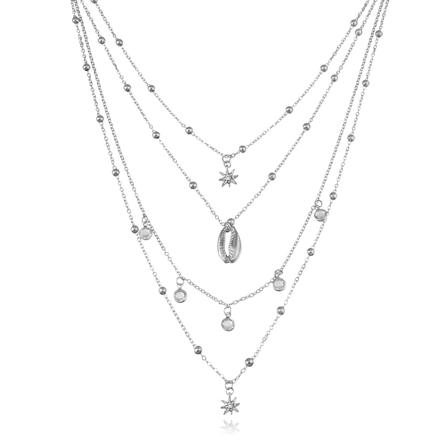 Retro Hip-Hop Multi-Layer Star of David Pendant Necklace for Women with Rhinestone Inlay and Alloy Base in Polished Gold-Plated Finish