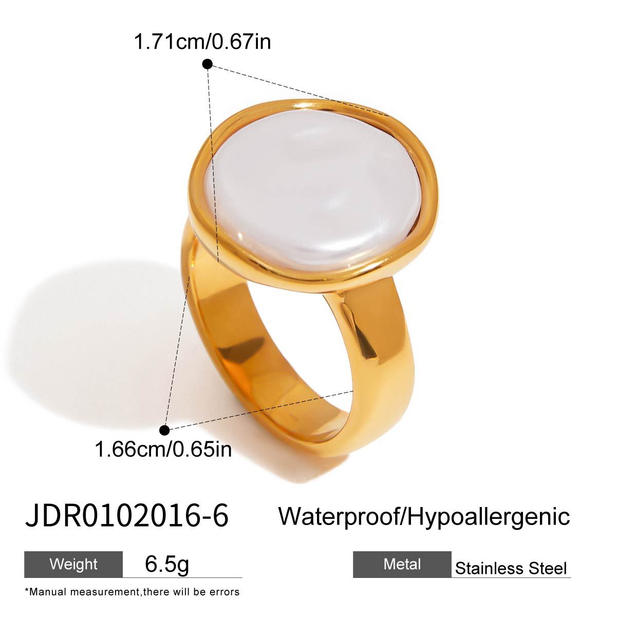 Anello Minimalista Geometrico in Acciaio Inox con Intarsio di Perla per Donna, Gioielli di Moda Placcati Oro PVD Sottovuoto