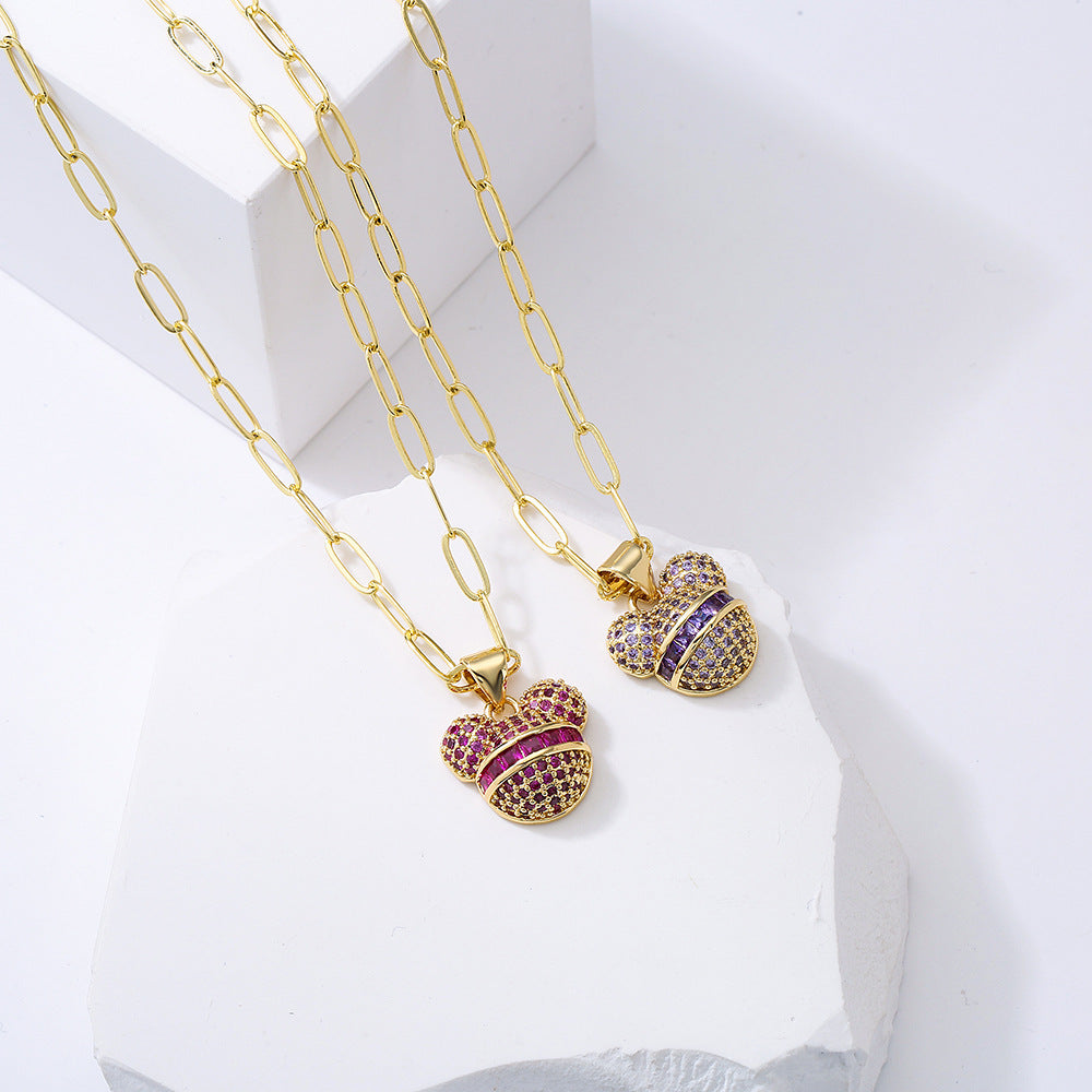 Minimalist Geometric Pendant Necklace for Women with Copper Base Plated in 18K Gold and Micro-Paved Zirconia