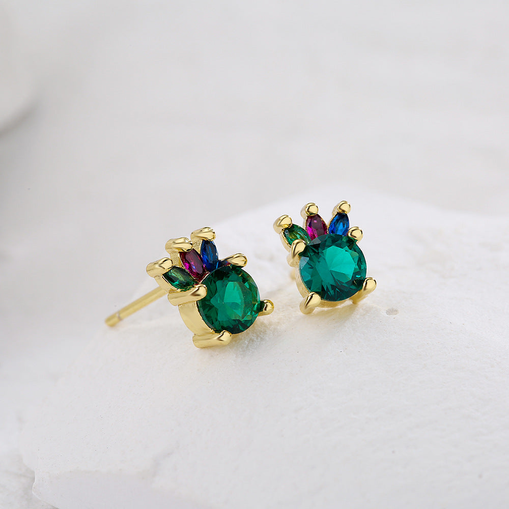 Minimalist Modern 18K Gold Plated Copper Micro-Paved Zircon Irregular Geometric Stud Earrings for Women