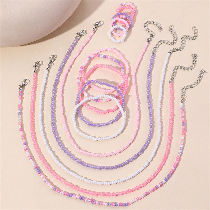 Bohemian Style Handmade Glass Beaded Necklace Set for Kids with Round Bead Chain and Adjustable Length