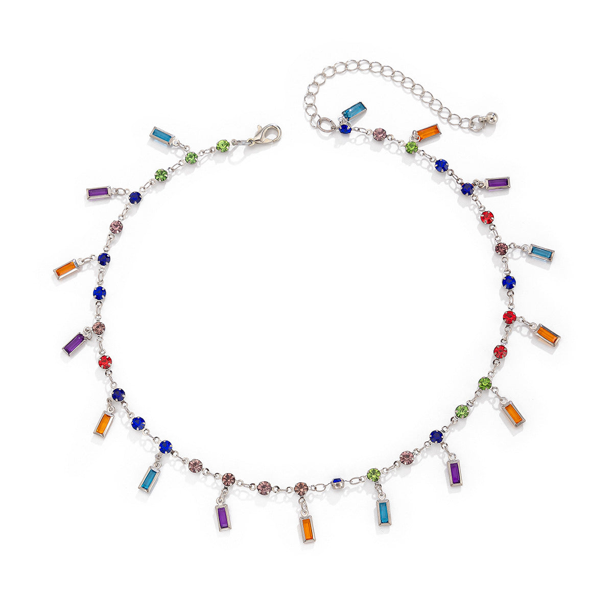 Elegant Geometric Crystal Rhinestone Pendant Necklace Plated Cable Chain for Women
