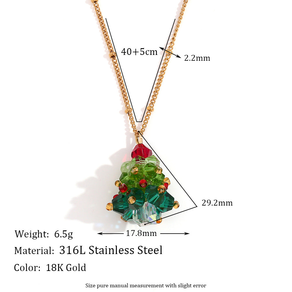 Collana con ciondolo albero di Natale in acciaio inossidabile placcato oro 18K geometrico minimalista da donna