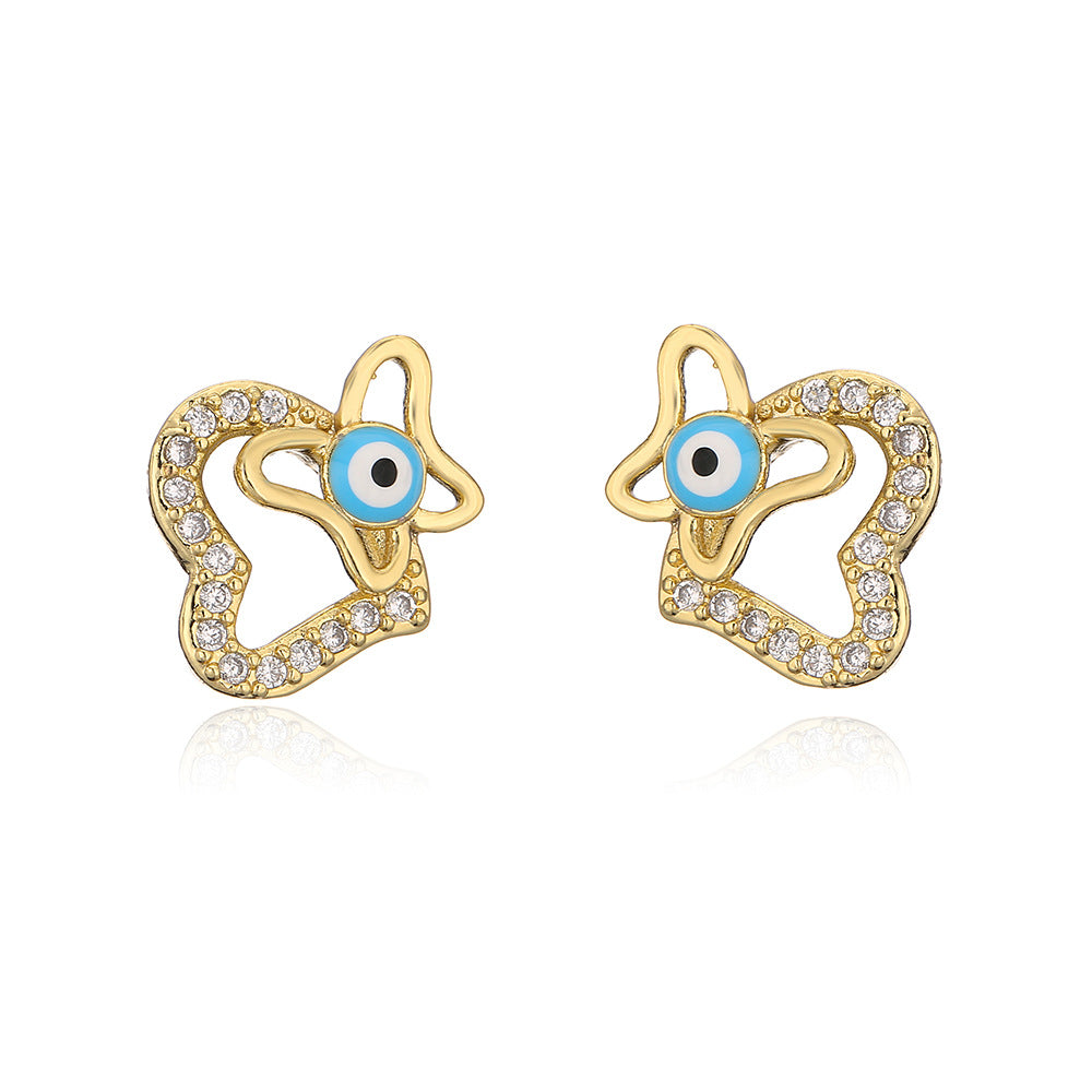 Minimalist Geometric Animal Stud Earrings in Copper with 18K Gold Plating and Enamel Finish with Zirconia Inlay