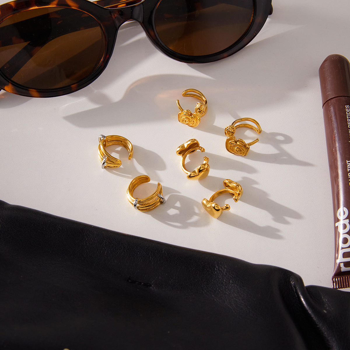 Pendientes de clip de acero inoxidable geométricos para mujer con acabado chapado, joyería de oreja minimalista y de moda