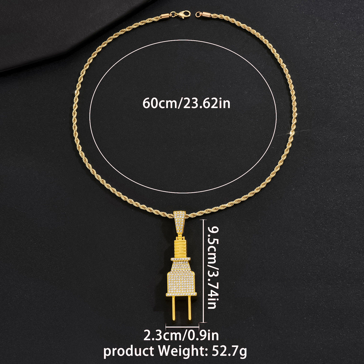Collana con ciondolo a spina geometrica stile Hip Hop da uomo con struttura in lega di zinco e intarsi in strass su catena cubana