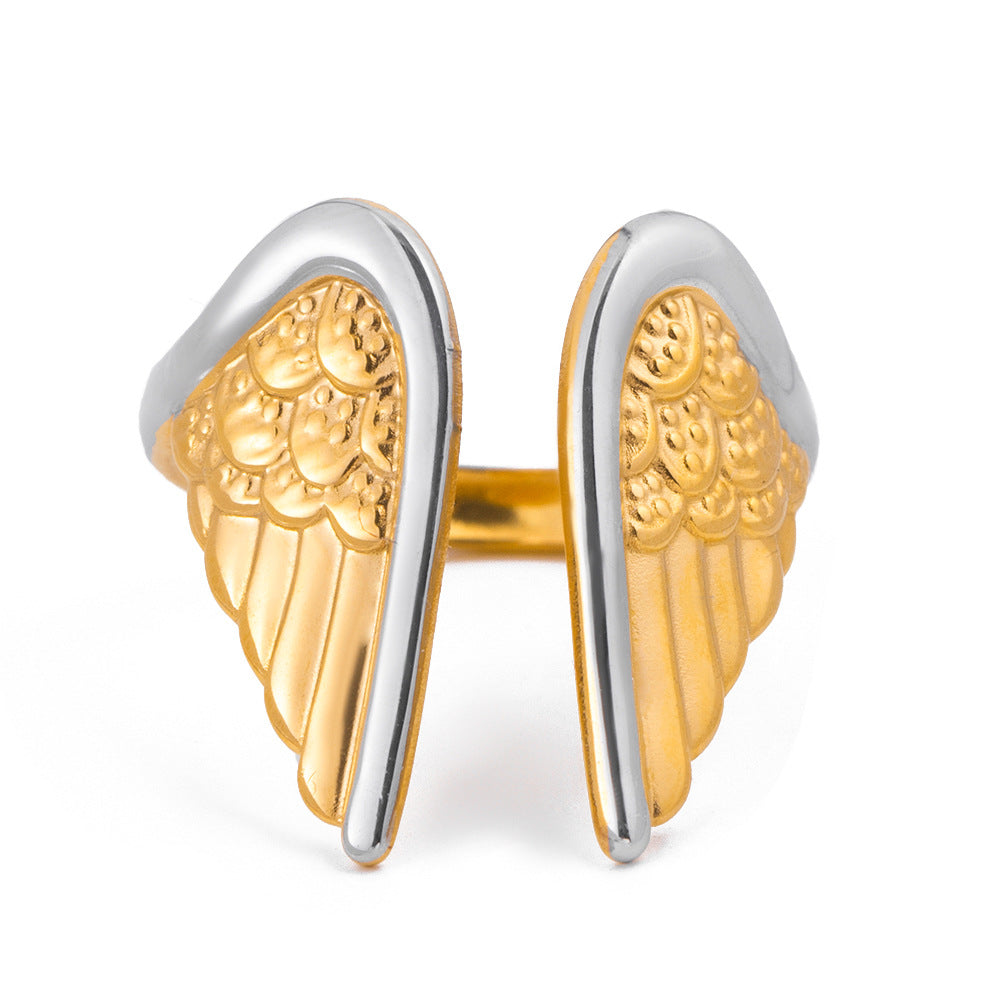 Anello di lusso a forma di ala in acciaio al titanio per donna con finitura placcata, design geometrico, accessorio di moda in acciaio inossidabile