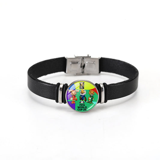 Pulsera Unisex de Cuero con Botón a Presión, Baño Geométrico Redondo, de Moda