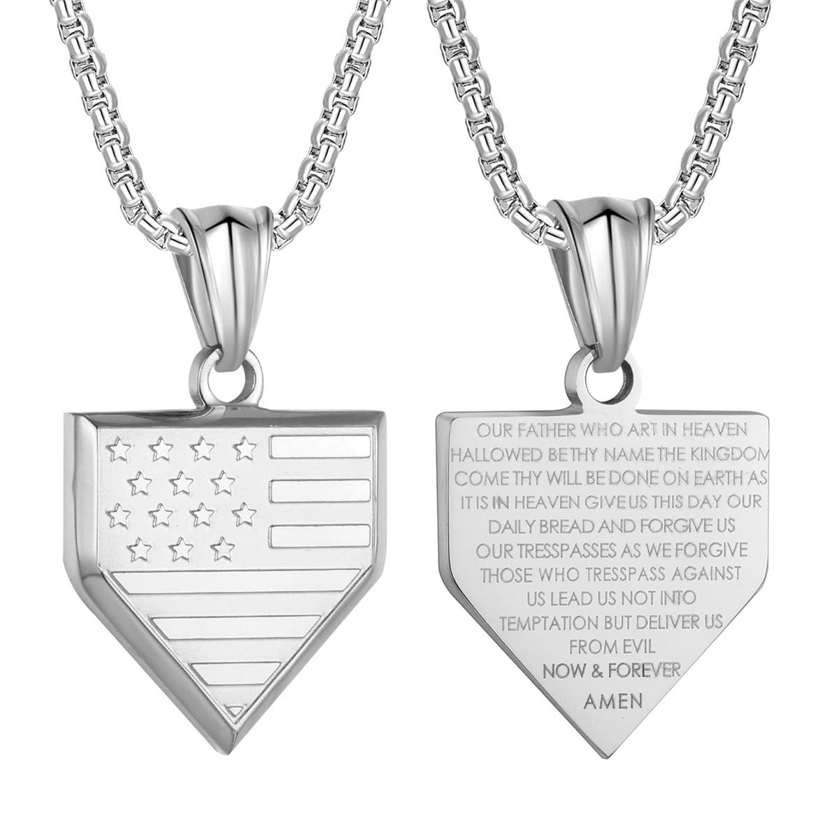 Collana Pendente a Scudo Pentagonale Geometrico Minimalista da Uomo in Acciaio al Titanio con Finitura Lucida