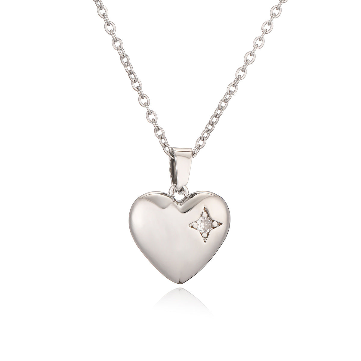 Minimalist Heart-Shaped Copper Pendant Necklace with Gold Plating and Zircon Inlay for Women