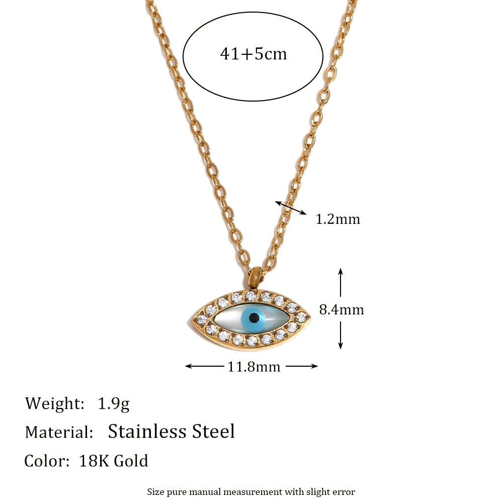 Vintage Evil Eye Pendant Necklace for Women Stainless Steel with 18K Gold Plating Oval and Round Geometric Design