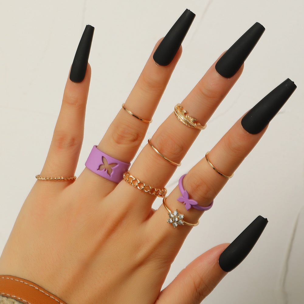 Geometric Butterfly Plated Alloy Ring Set