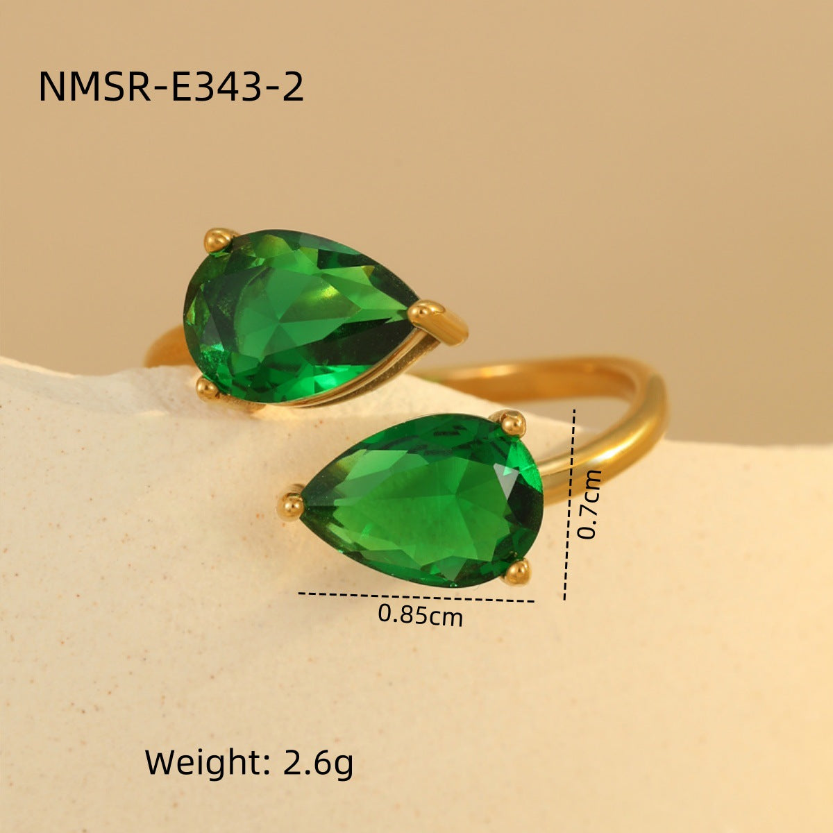 Anello da donna in acciaio inossidabile a forma di goccia d'acqua geometrica minimalista con finitura galvanica e zirconi colorati micro-incastonati