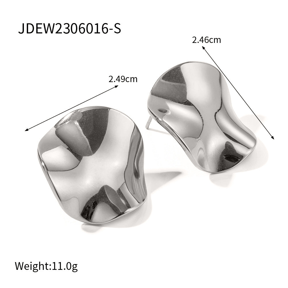 Geometric Stainless Steel Earrings with 18K Gold Plating, Textured Round Design, Elegant Women's Fashion Earrings