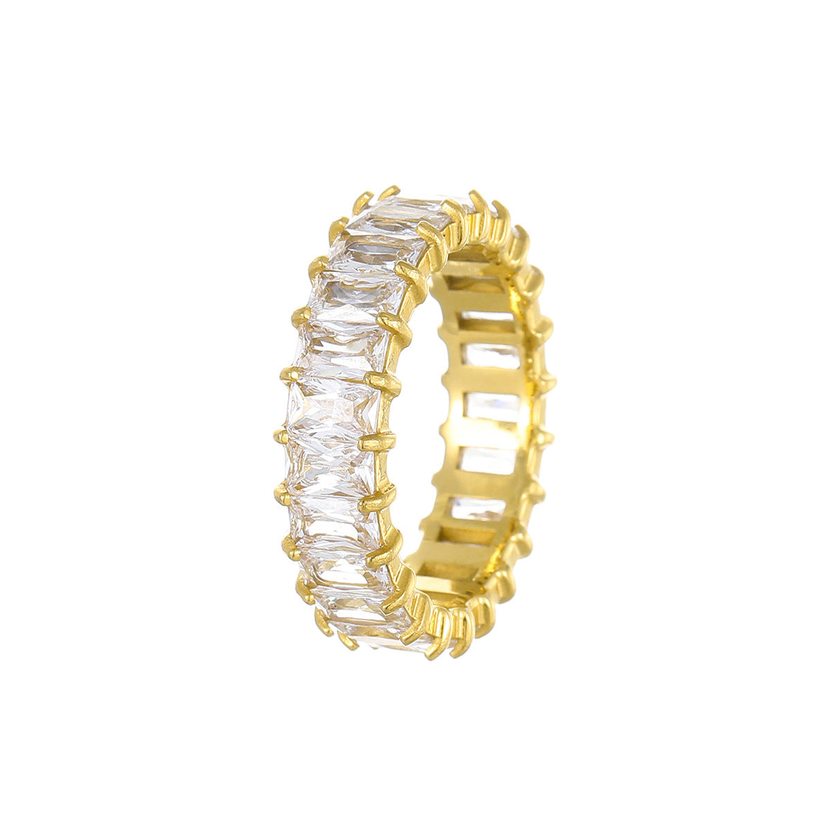 Anillo de lujo geométrico de acero inoxidable con incrustaciones de pedrería para mujer, accesorio de moda de alta gama galvanizado