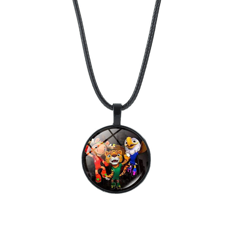 Sporty Geometric Round Crystal Pendant Alloy Plated Necklace Unisex Black Cord Chain