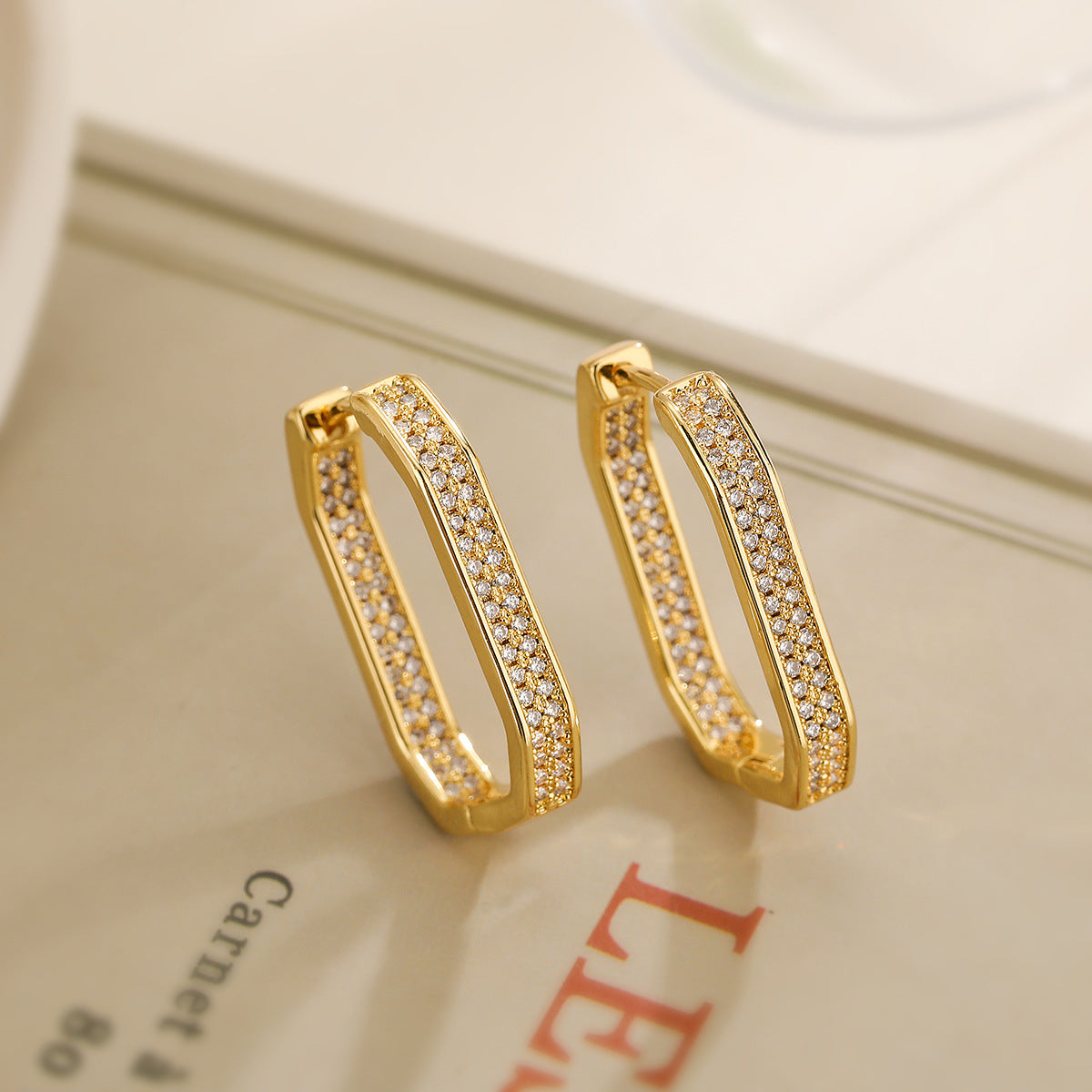 Minimalist Geometric Copper Earrings with Gold Plating and Zircon Accents for Women