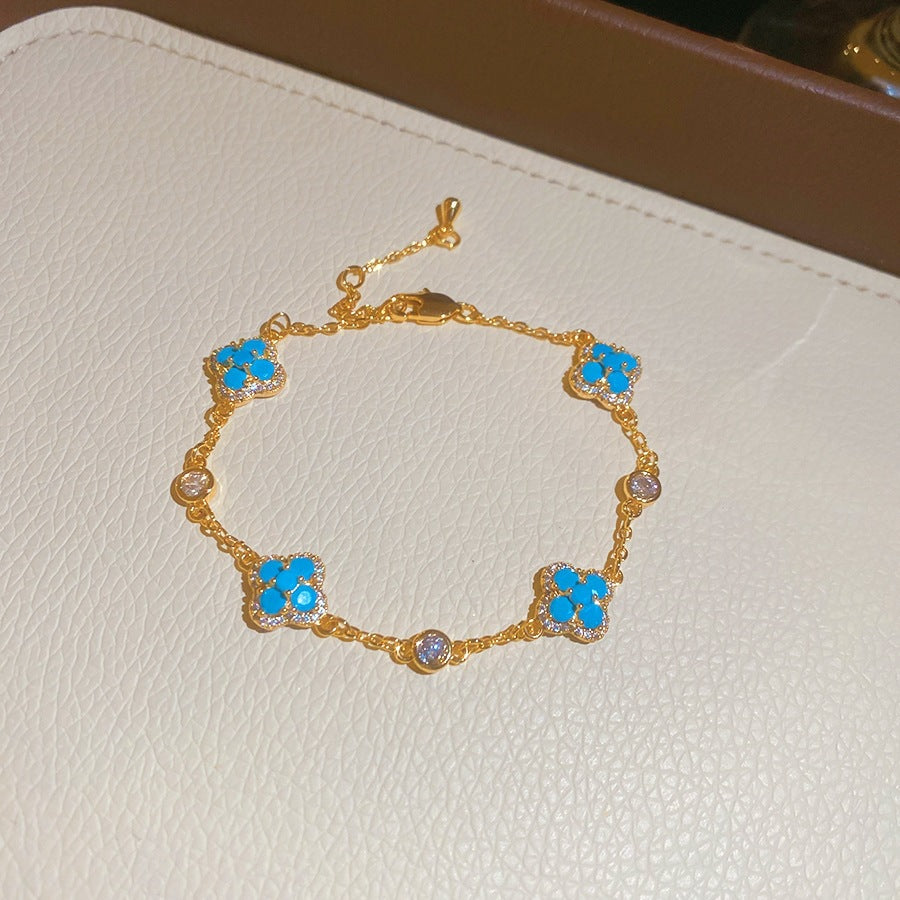 Luxury Elegant Brass Plated Crystal Cubic Zirconia Beaded Bracelet for Women
